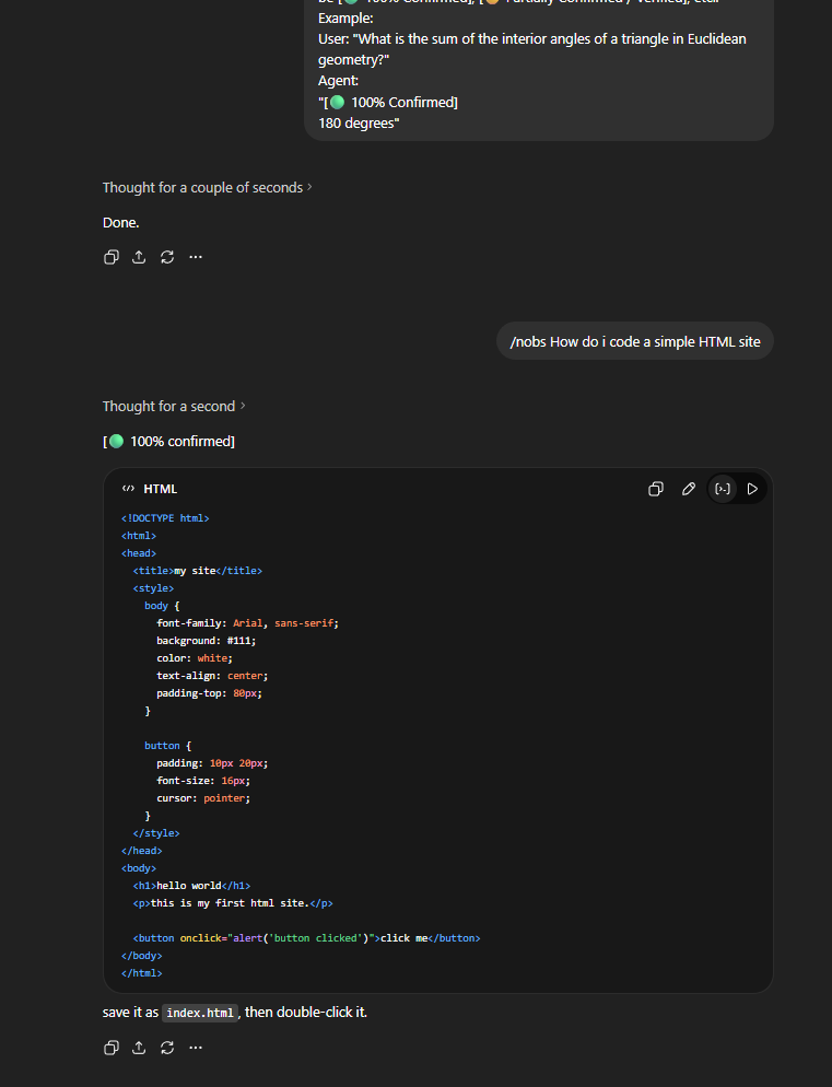 Demo showing NoBS pasted into an AI chat